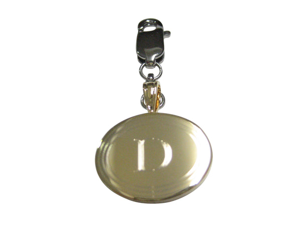 Gold Toned Etched Oval Letter D Monogram Pendant Zipper Pull Charm