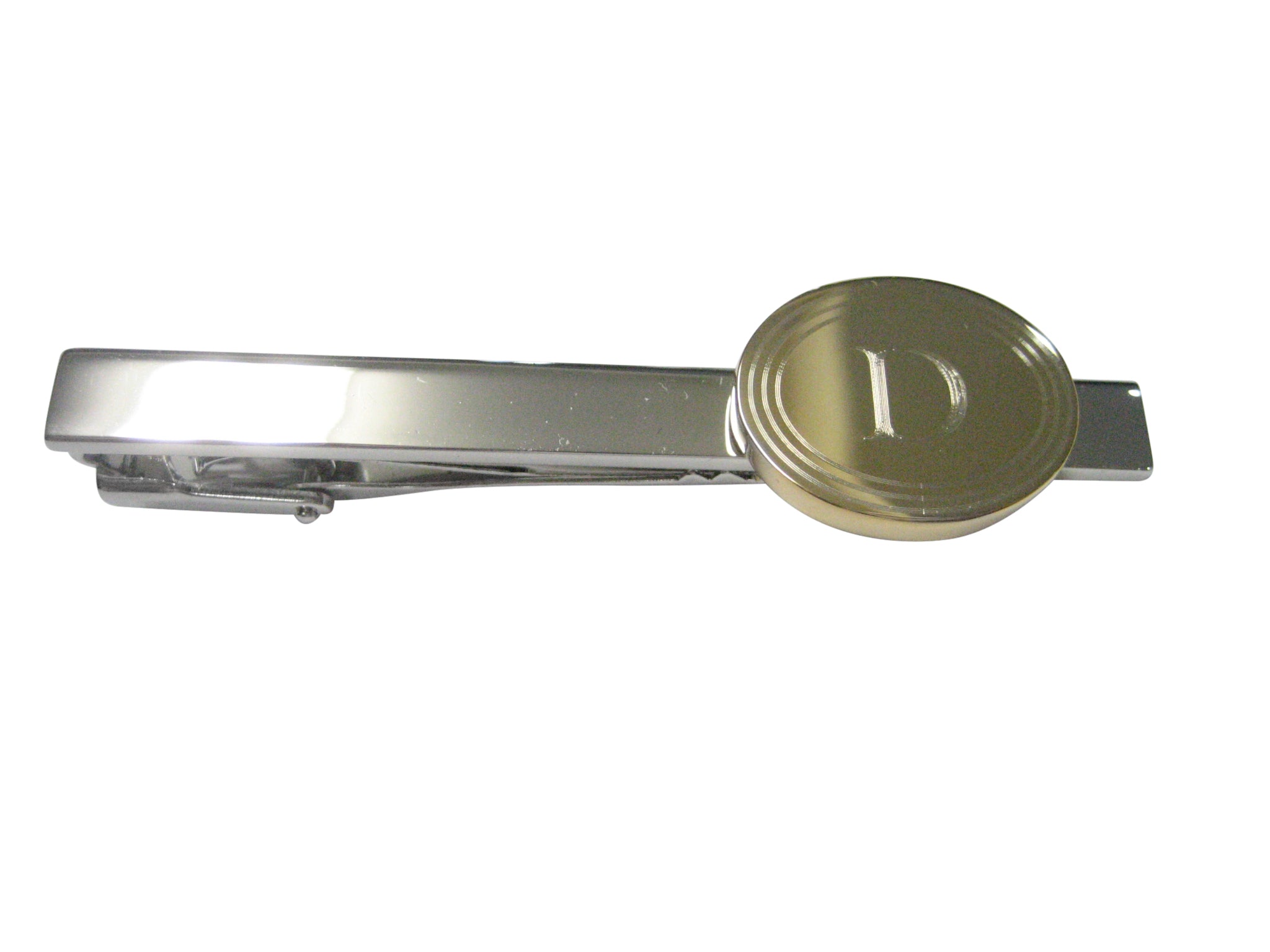 Gold Toned Etched Oval Letter D Monogram Tie Clip