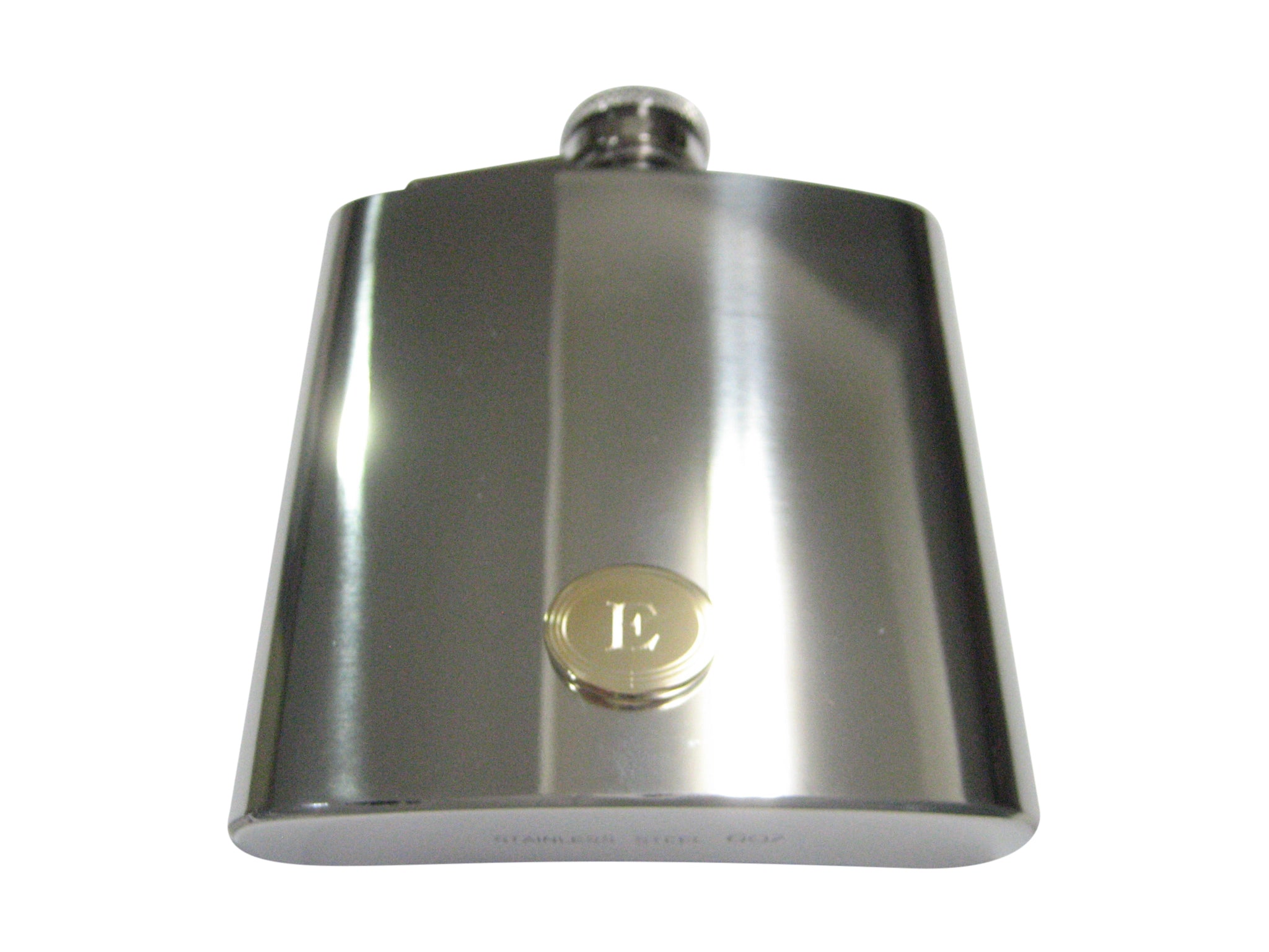 Gold Toned Etched Oval Letter E Monogram 6oz Flask