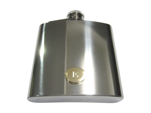 Gold Toned Etched Oval Letter E Monogram 6oz Flask