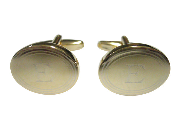 Gold Toned Etched Oval Letter E Monogram Cufflinks