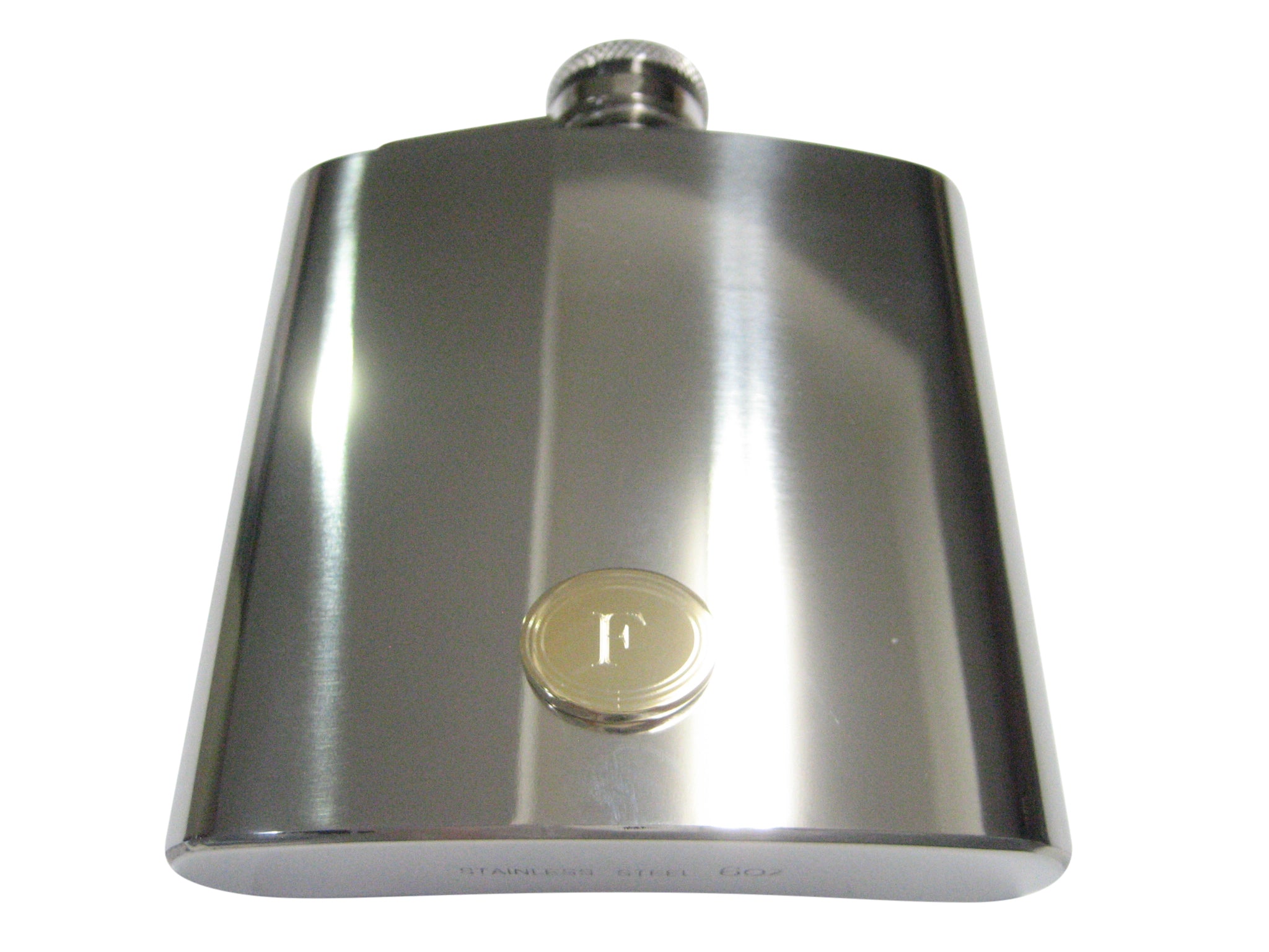 Gold Toned Etched Oval Letter F Monogram 6oz Flask