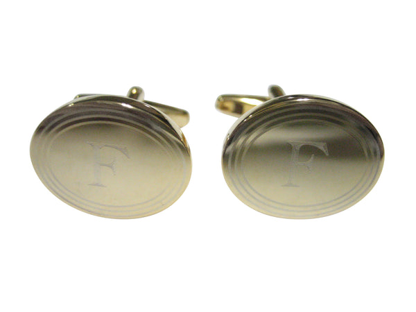 Gold Toned Etched Oval Letter F Monogram Cufflinks