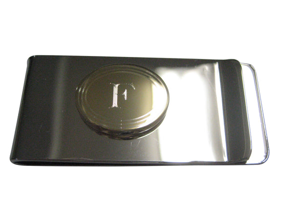 Gold Toned Etched Oval Letter F Monogram Money Clip