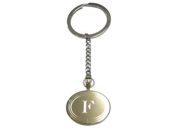 Gold Toned Etched Oval Letter F Monogram Pendant Keychain
