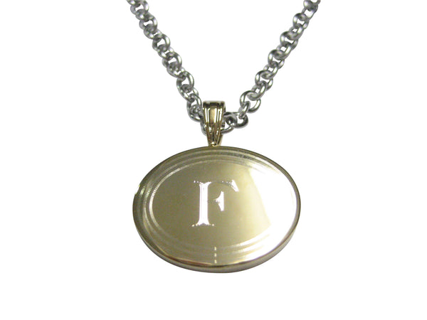 Gold Toned Etched Oval Letter F Monogram Pendant Necklace