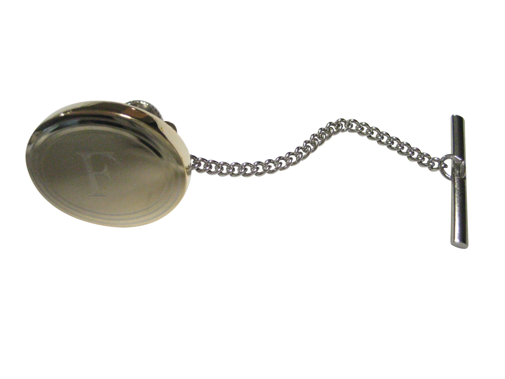Gold Toned Etched Oval Letter F Monogram Tie Tack