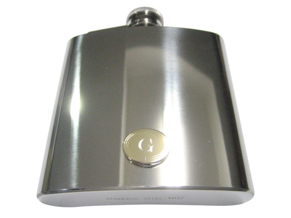 Gold Toned Etched Oval Letter G Monogram 6oz Flask