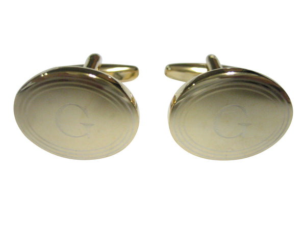 Gold Toned Etched Oval Letter G Monogram Cufflinks