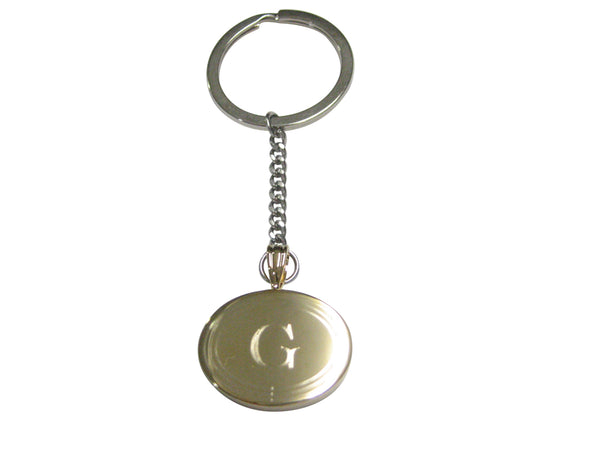 Gold Toned Etched Oval Letter G Monogram Pendant Keychain