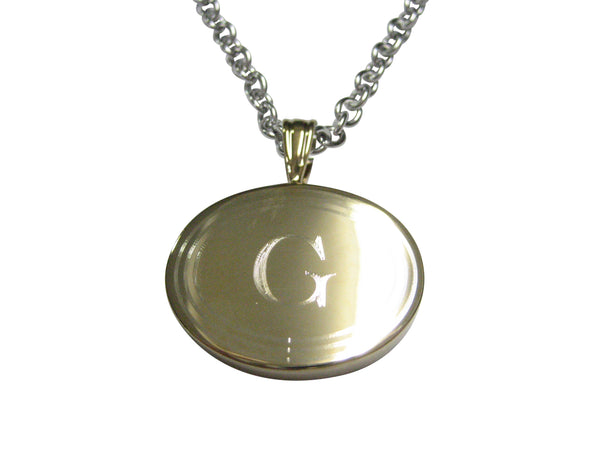 Gold Toned Etched Oval Letter G Monogram Pendant Necklace