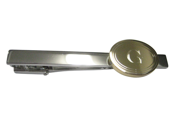 Gold Toned Etched Oval Letter G Monogram Tie Clip