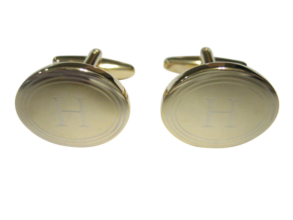 Gold Toned Etched Oval Letter H Monogram Cufflinks