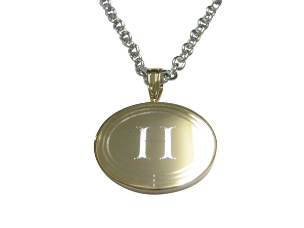 Gold Toned Etched Oval Letter H Monogram Pendant Necklace
