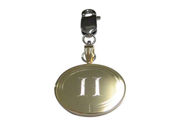Gold Toned Etched Oval Letter H Monogram Pendant Zipper Pull Charm