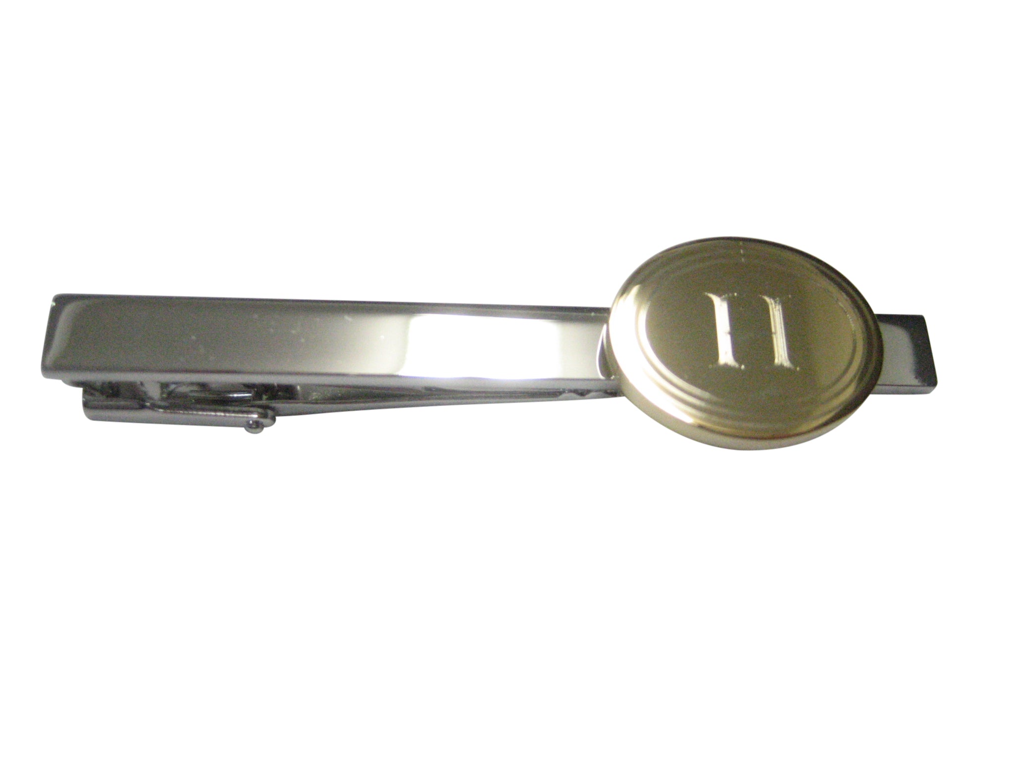 Gold Toned Etched Oval Letter H Monogram Tie Clip