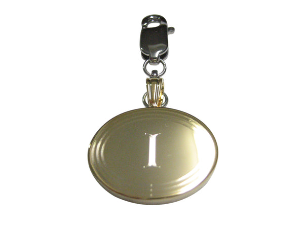 Gold Toned Etched Oval Letter I Monogram Pendant Zipper Pull Charm
