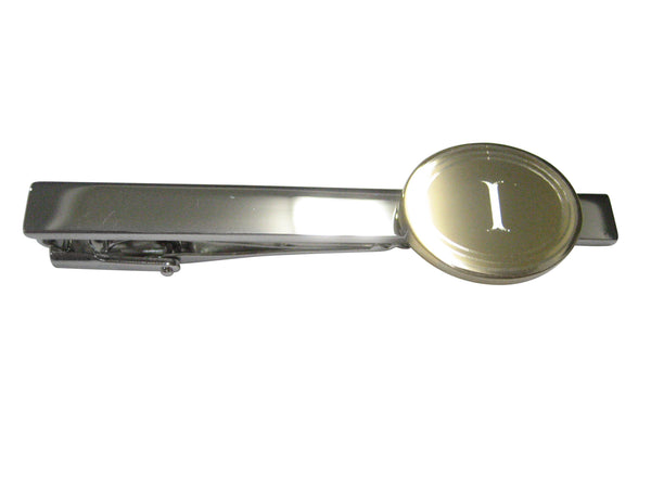 Gold Toned Etched Oval Letter I Monogram Tie Clip