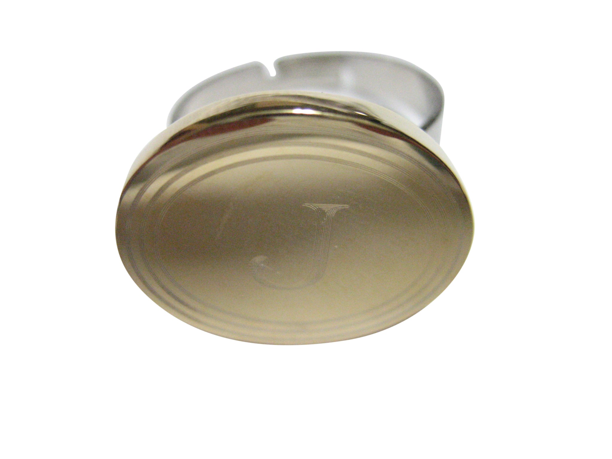 Gold Toned Etched Oval Letter J Monogram Adjustable Size Fashion Ring
