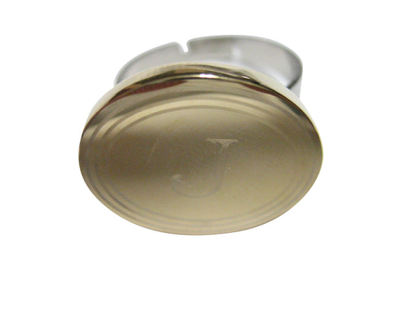 Gold Toned Etched Oval Letter J Monogram Adjustable Size Fashion Ring