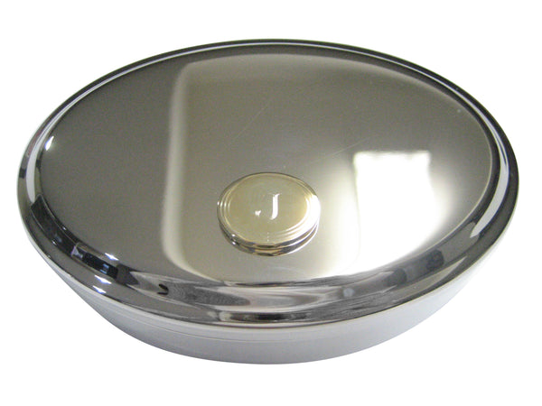 Gold Toned Etched Oval Letter J Monogram Oval Trinket Jewelry Box