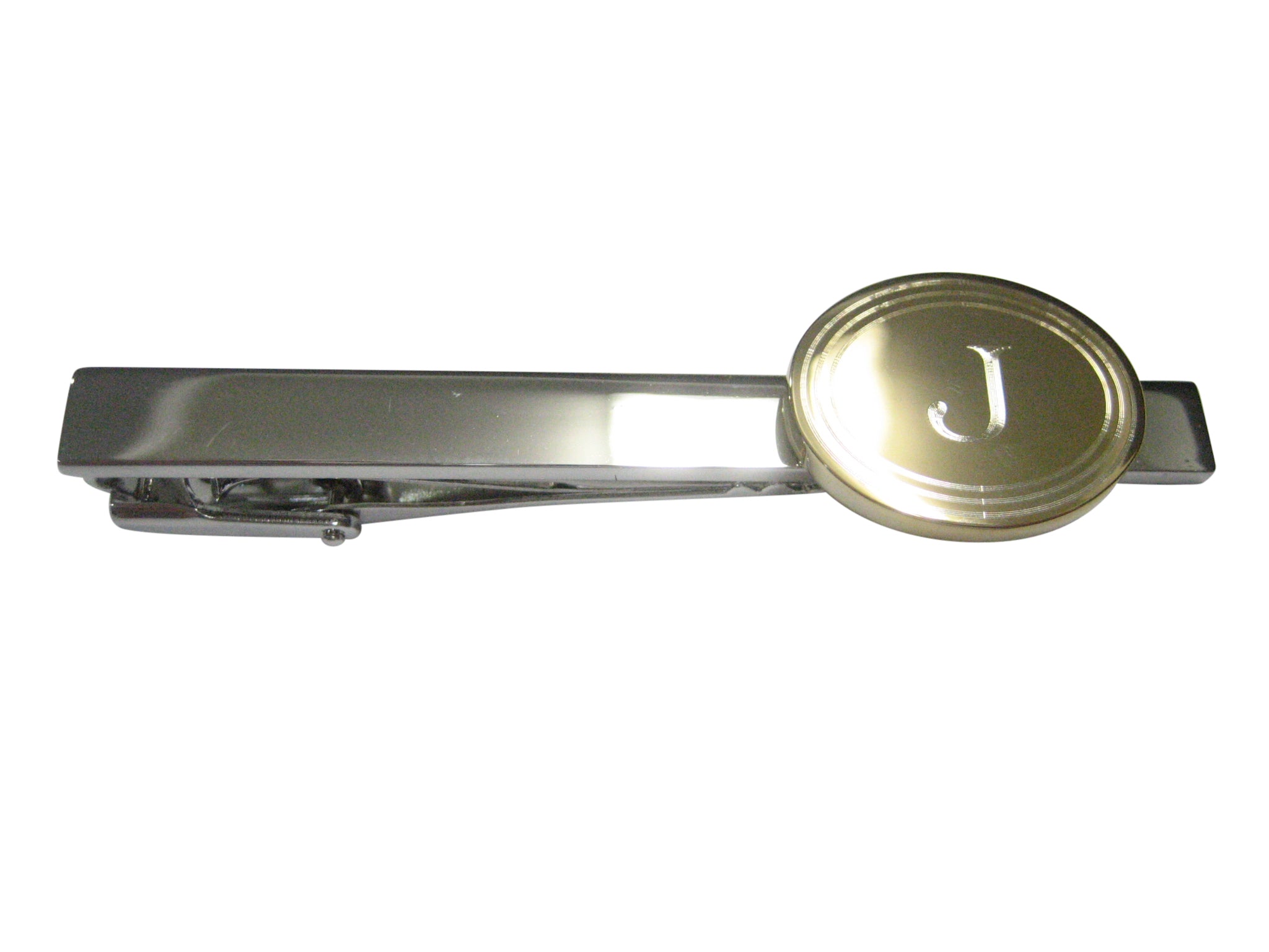 Gold Toned Etched Oval Letter J Monogram Tie Clip