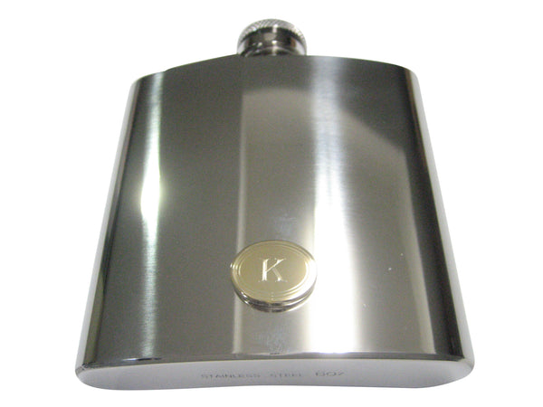 Gold Toned Etched Oval Letter K Monogram 6oz Flask