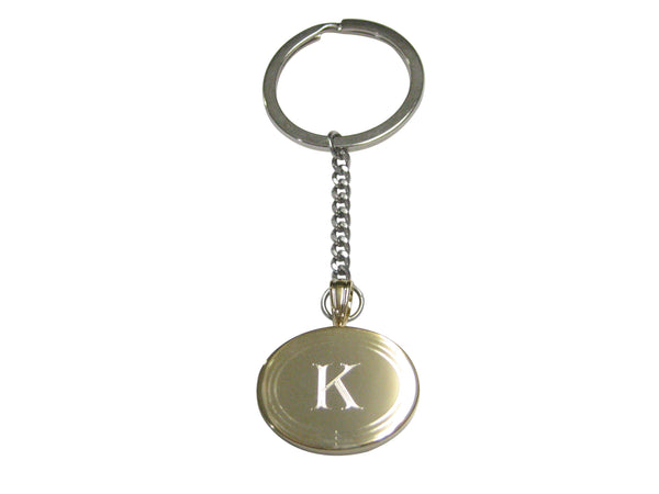 Gold Toned Etched Oval Letter K Monogram Pendant Keychain