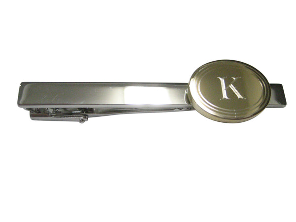 Gold Toned Etched Oval Letter K Monogram Tie Clip