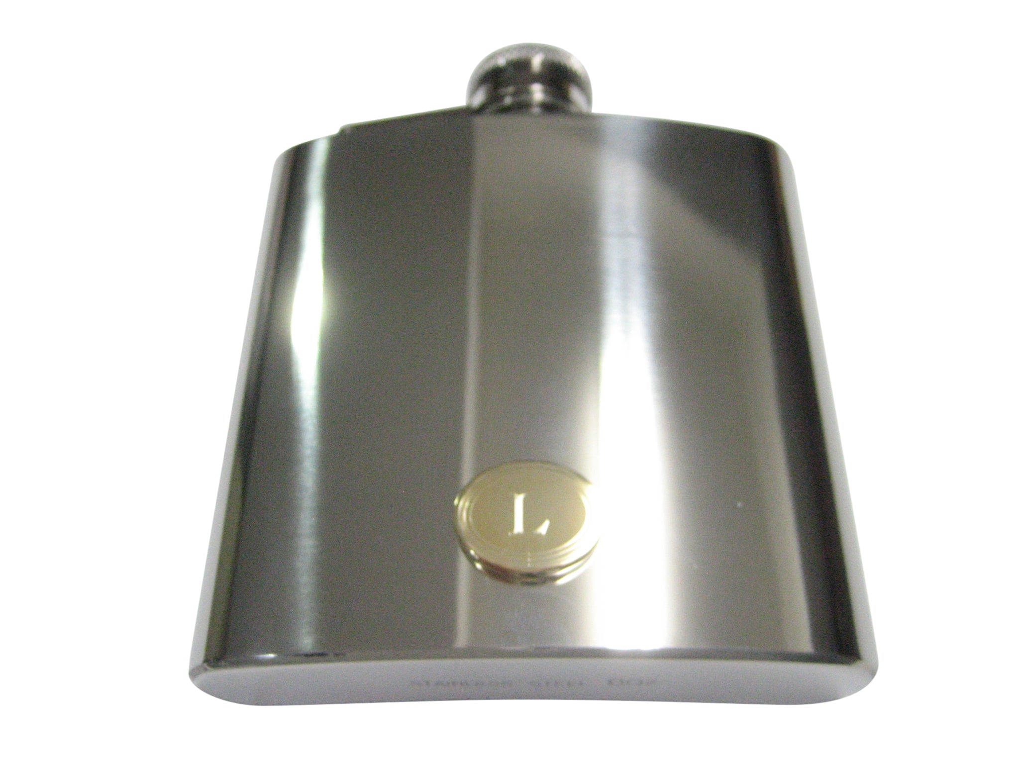 Gold Toned Etched Oval Letter L Monogram 6oz Flask
