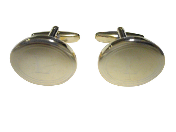 Gold Toned Etched Oval Letter L Monogram Cufflinks