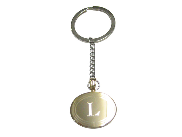 Gold Toned Etched Oval Letter L Monogram Pendant Keychain