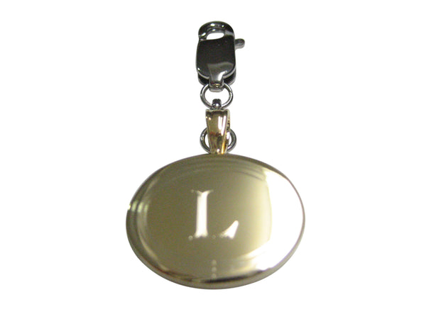 Gold Toned Etched Oval Letter L Monogram Pendant Zipper Pull Charm
