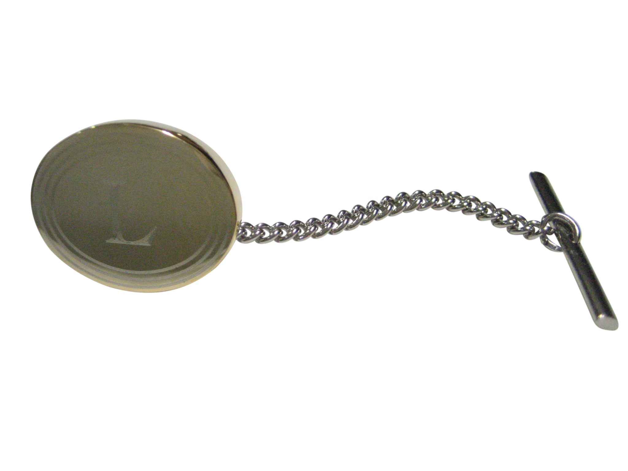 Gold Toned Etched Oval Letter L Monogram Tie Tack