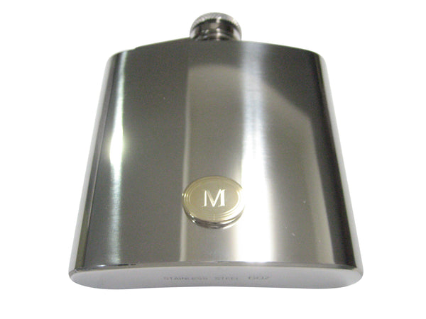 Gold Toned Etched Oval Letter M Monogram 6oz Flask