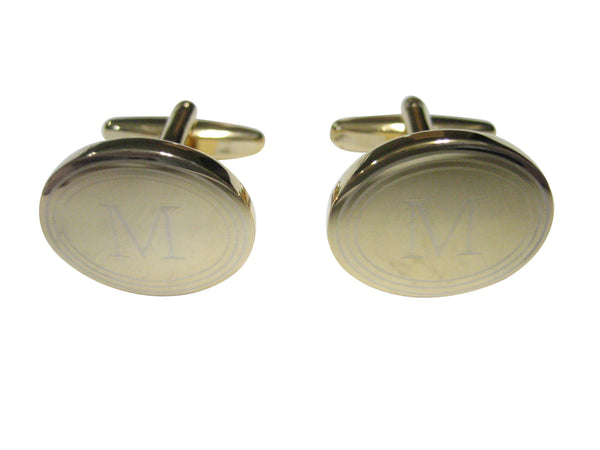 Gold Toned Etched Oval Letter M Monogram Cufflinks