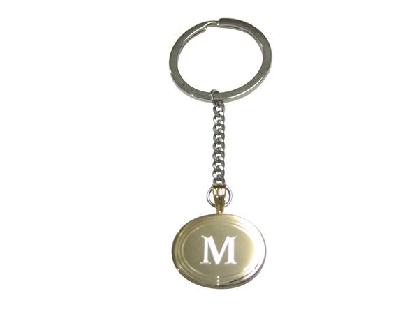 Gold Toned Etched Oval Letter M Monogram Pendant Keychain