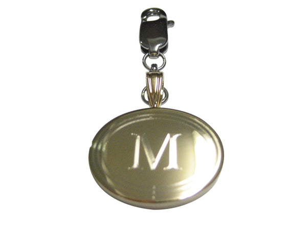 Gold Toned Etched Oval Letter M Monogram Pendant Zipper Pull Charm