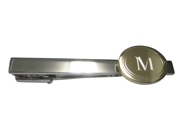 Gold Toned Etched Oval Letter M Monogram Tie Clip