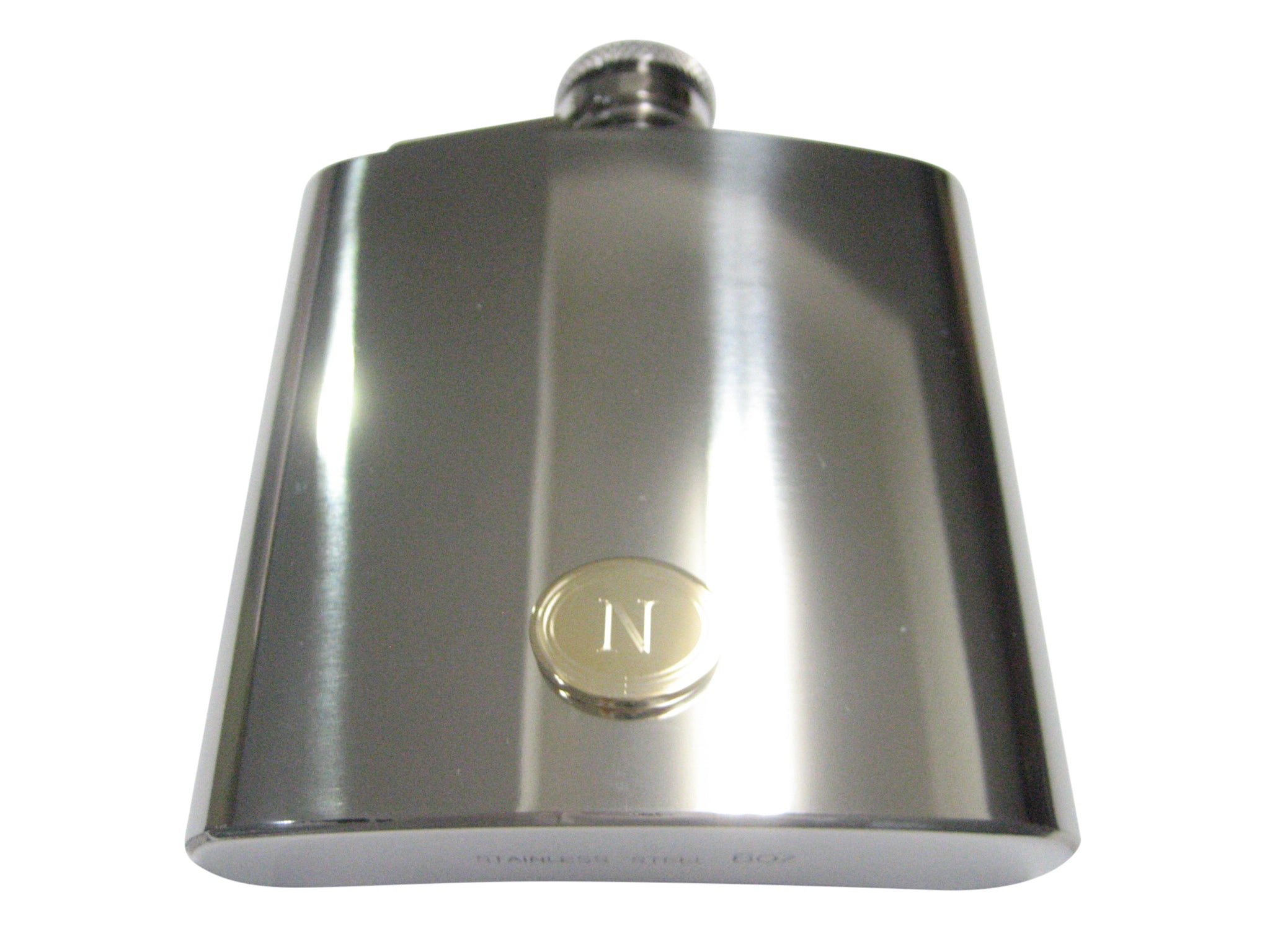 Gold Toned Etched Oval Letter N Monogram 6oz Flask