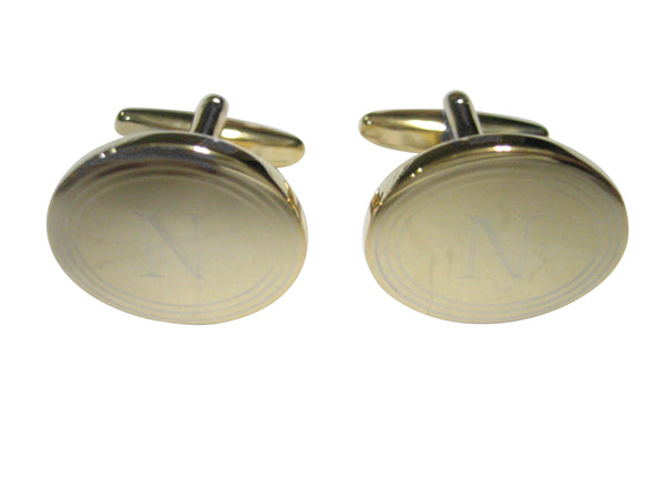 Gold Toned Etched Oval Letter N Monogram Cufflinks