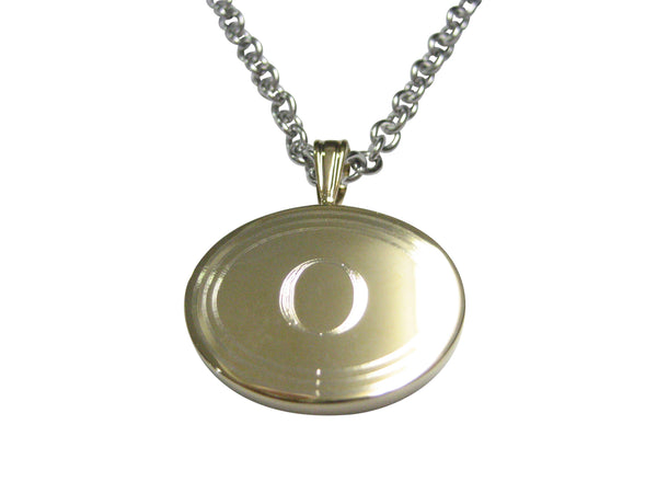 Gold Toned Etched Oval Letter O Monogram Pendant Necklace