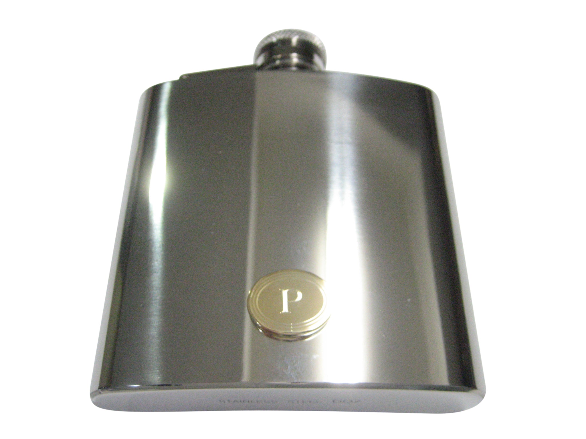 Gold Toned Etched Oval Letter P Monogram 6oz Flask