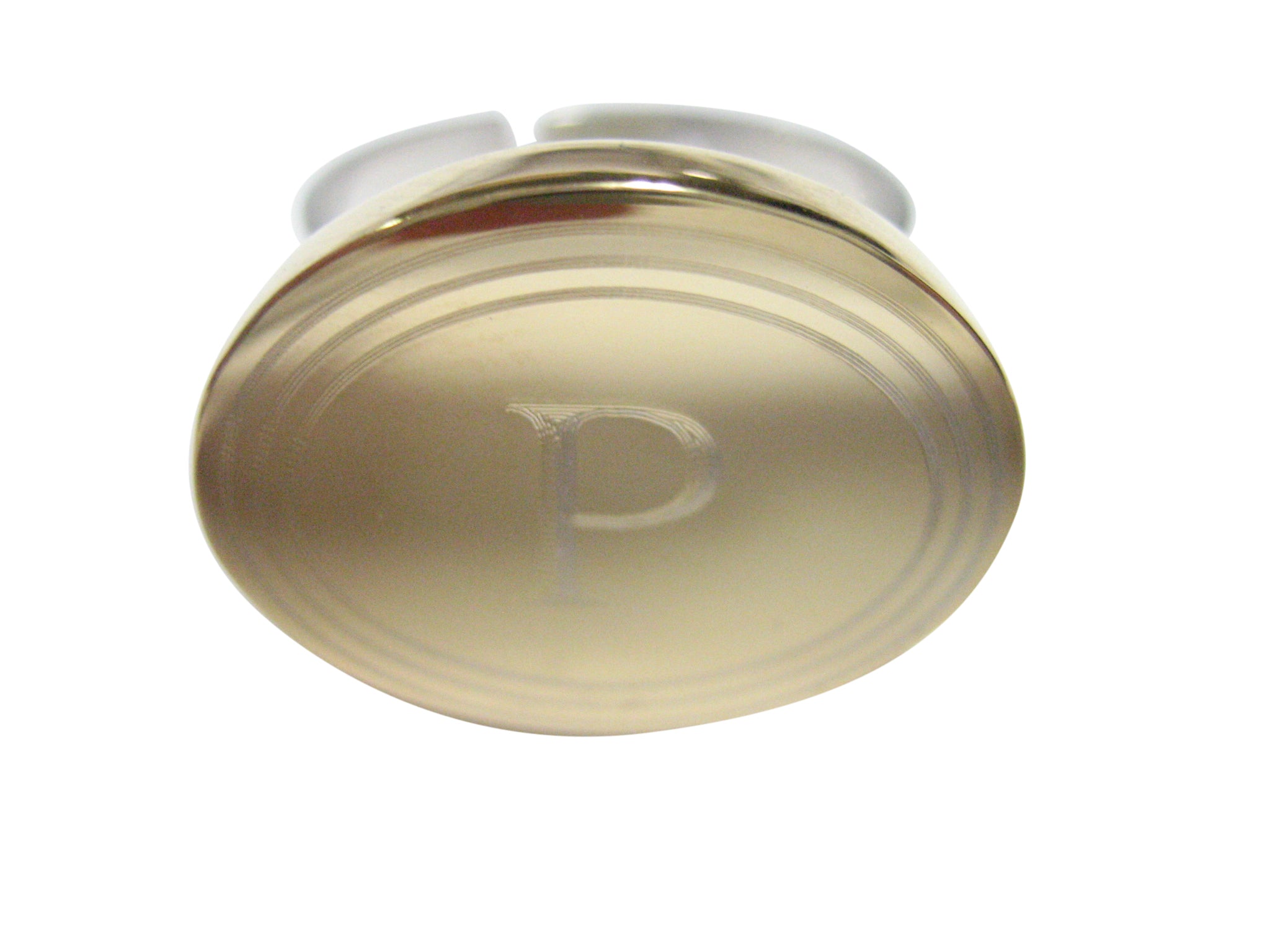 Gold Toned Etched Oval Letter P Monogram Adjustable Size Fashion Ring