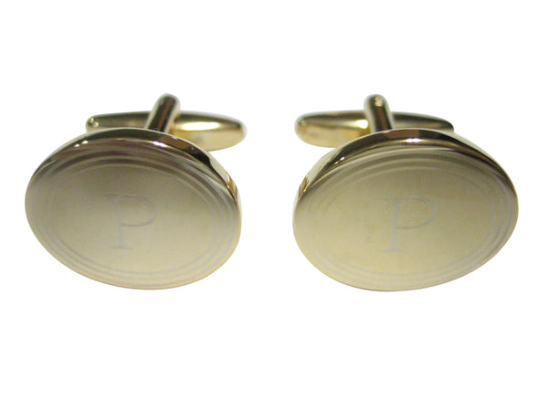 Gold Toned Etched Oval Letter P Monogram Cufflinks