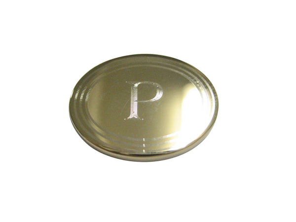 Gold Toned Etched Oval Letter P Monogram Magnet