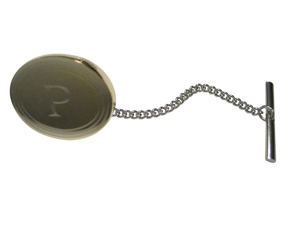 Gold Toned Etched Oval Letter P Monogram Tie Tack