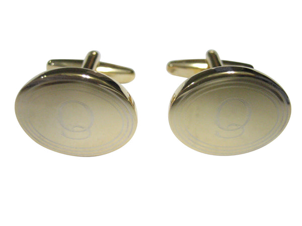 Gold Toned Etched Oval Letter Q Monogram Cufflinks