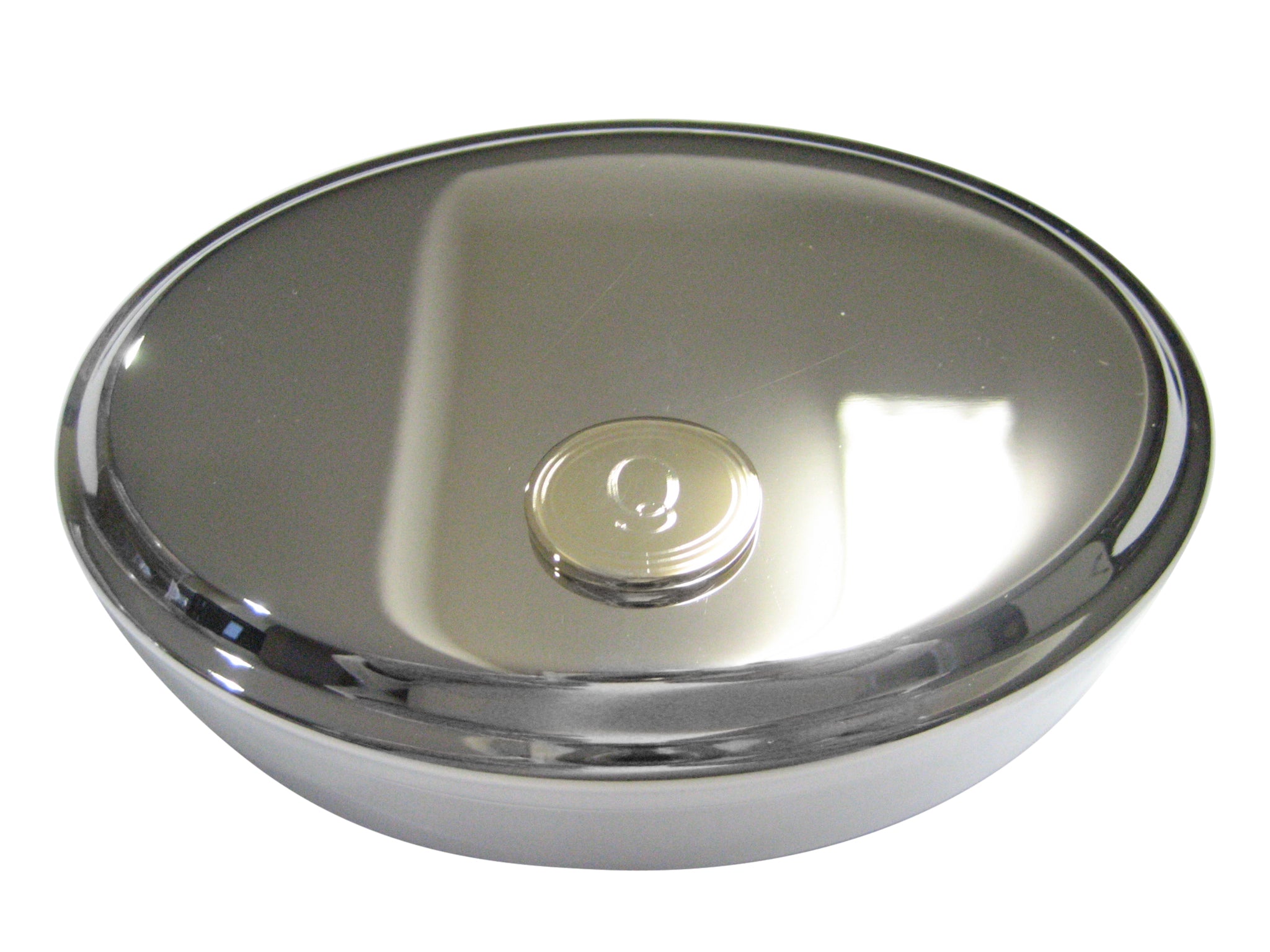 Gold Toned Etched Oval Letter Q Monogram Oval Trinket Jewelry Box