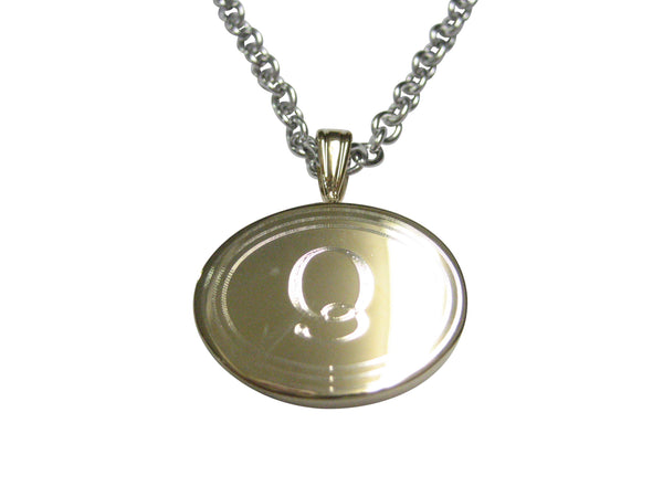 Gold Toned Etched Oval Letter Q Monogram Pendant Necklace